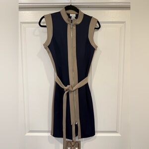 Enfocus Studio Colorblock Zip Front Sheath Dress Navy & Taupe Size 6